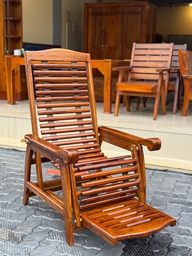 Image of Wooden Easy Cloth Type Folding Chair for Indoor and Outdoor Sitting | Teak Wood Relaxing Chair with Arm Rest for Balcony, Garden, Patio & Living Room, Rocking Chair for Adults for Home (Wooden Chair)