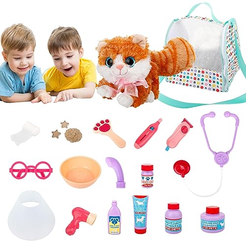 Honhoha Kit Medico per Bambino | Set da Gioco Realistico per l'alimentazione e la Cura degli Animali Domestici con Borsa - Fai Finta di Giocare Vet Toy Veterinarian Kit Giocattoli per la Cura