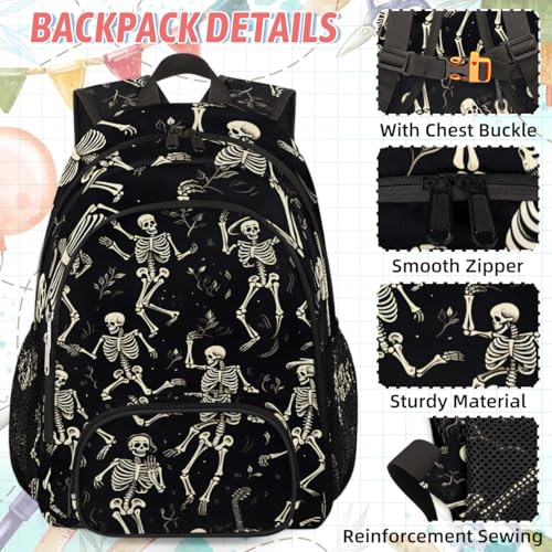 TropicalLife Skull Skeletons Backpack with Lunch Box Set, Back Pack and Lunch Bag Skull Skeletons Waterproof Casual Daypack Bag for Work Travel2