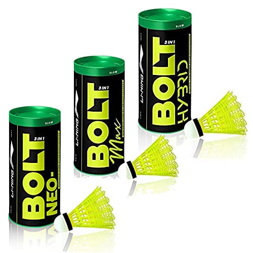 Li-Ning Bolt Super 3 en 1 Nylon Shuttles Combo (Bolt Neo + Max + híbrido, amarillo) Cover
