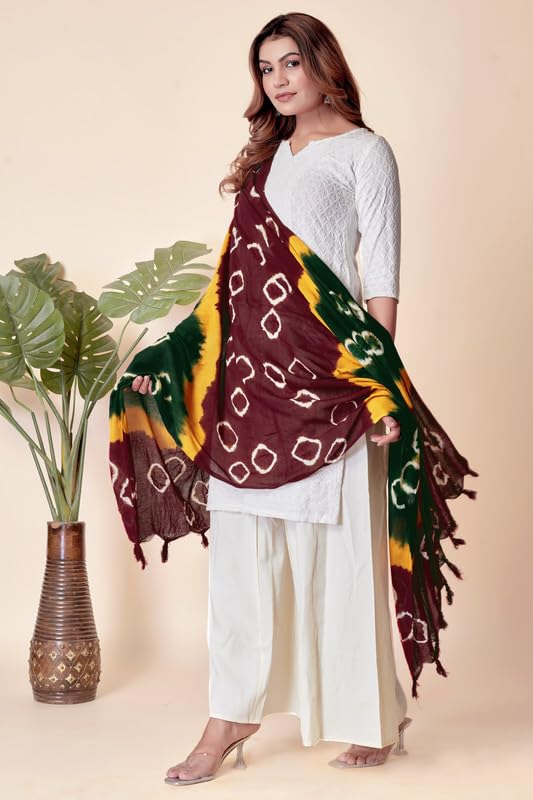 Image of Traditional Bandhani Dupatta for Women Soft Cotton Blend with Tie-Dye Print and Elegant Design for Ethnic