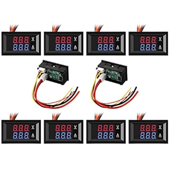 10 Pcs 0.28 Digital Voltmeter Ammeter 100V 10A Volt Amp Meter Current Voltage Tester with Connect Wires Red Blue Dual LED Multimeter Display Panel for Christmas Lights Battery Electricity Monitor