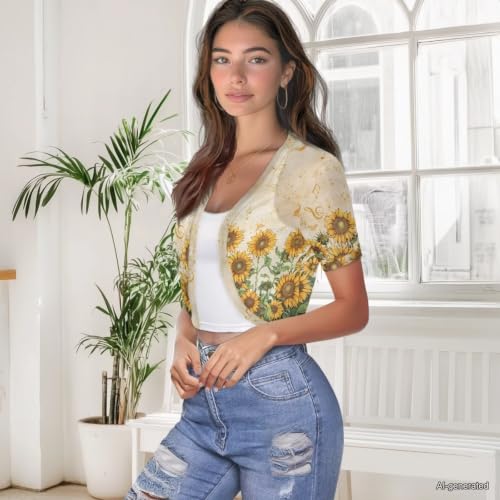 Image of Womens Short Sleeve Cardigans Lightweight Summer Cardigan Trendy Bolero Shrug Cute Floral Cardigan Sheer Bolero