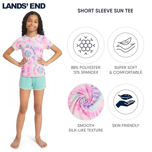 Image of Lands' End Girls' Swim UPF 50+ Short Sleeve Sun Tee Rash Guard Shirt
