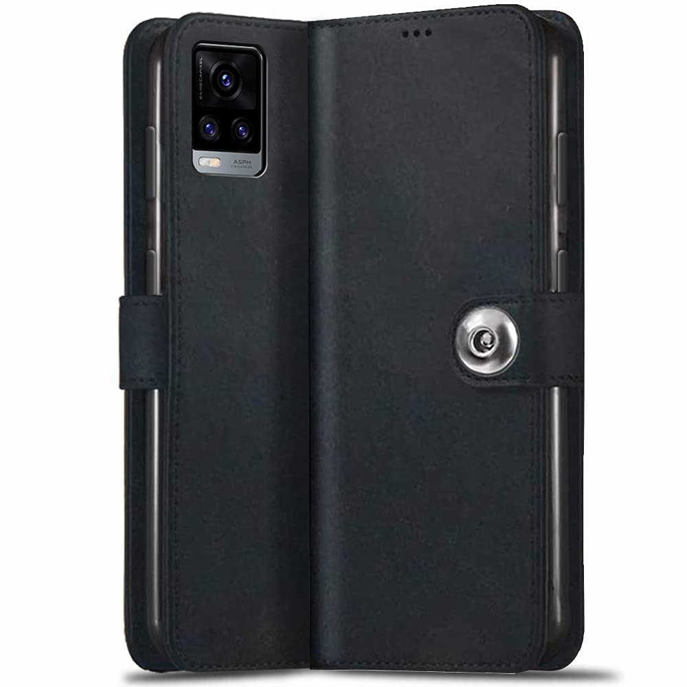 TheGiftKart Genuine Leather Finish Button Flip Cover Back Case with Inbuilt Stand & Inside Pockets for Vivo V20 (Black) (B08LDQRPBN) Amazon Price History, Amazon Price Tracker