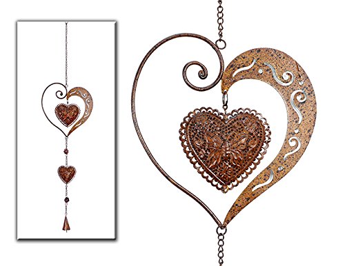 Hänger Animo mit Herz aus Metall in Dunkelbraun Ø 17 cm Fesnterhänger Cover