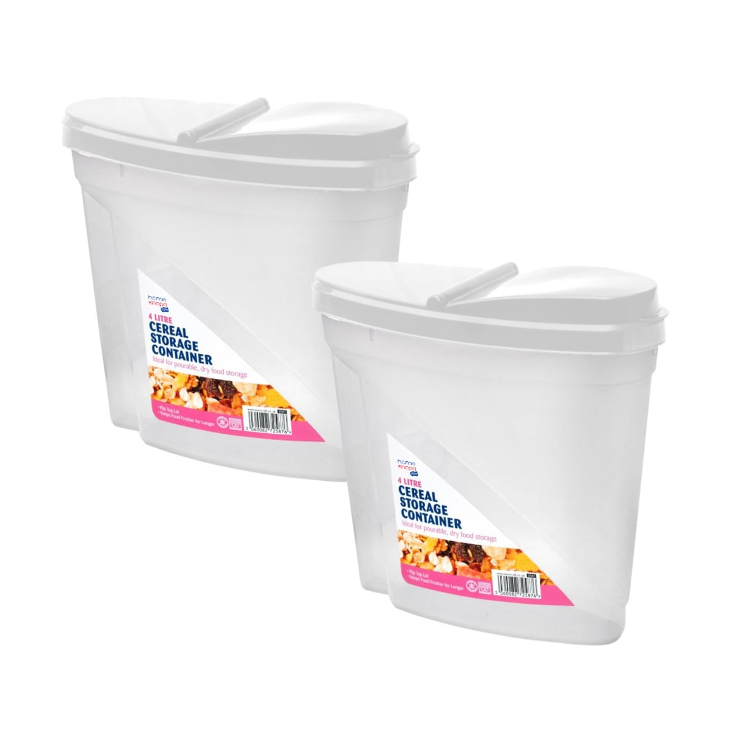 Homeshopa.com White Homeshopa 4 Litre Cereal Storage Container, 2 Pack Plastic Dry Food Dispenser, Airtight Flip-Top Lids Box, Easy Pour Spout Canisters, Kitchen Pantry Organiser, Ideal For Cereal, Rice, Pasta & More