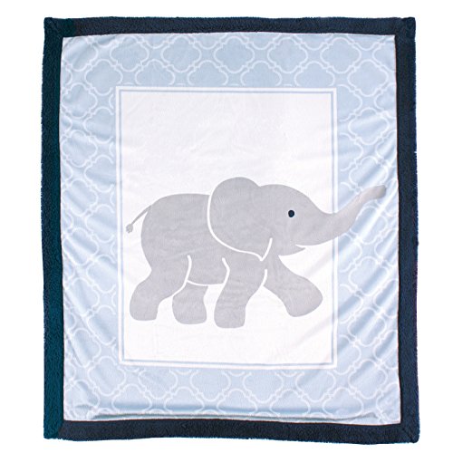Image of Luvable Friends Unisex Baby Plush Blanket with Sherpa Back, Blue Elephant, One Size