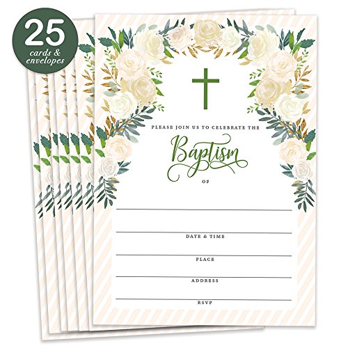 DB Party Studio Gender Neutral Baptism Invitations with Envelopes ( Pack of 25 ) Large 5x7