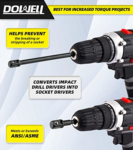 Dowell Impact Grade Socket Adapter Set Extension Bit With Holder 1/4-Inch, 3/8-Inch, 1/2-Inch Drive Socket Set Power Drill Bit Extension To High Speed Impact Wrench (6, 3&6-Inch) #TOP2