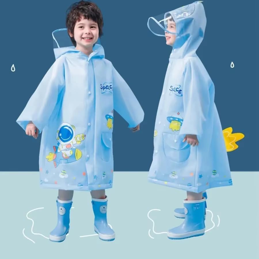 Image of Bold N Elegant 3D Kids Cartoon Soft Luxurious Waterproof Raincoat Rain Jacket Rain Suit with Backpack Space and a complimatory Storage Pouch for Kids Boys n Girls
