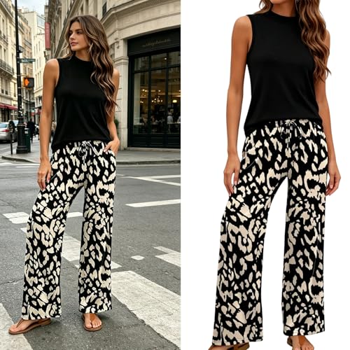 Conjunto de dos piezas cómodo y fresco para vacaciones con pantalón largo holgado 2