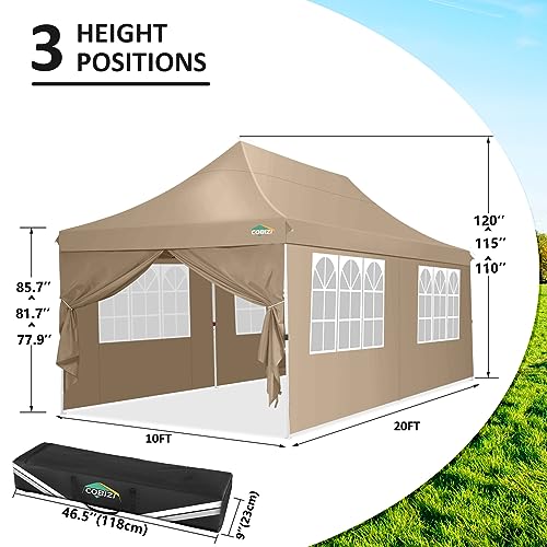 Image of COBIZI 10x20 Pop up Canopy Tent for Parties, Carry Bag,6 Walls,4 Sandbags