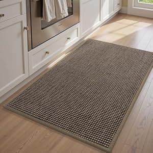PADOOR Kitchen-Rugs Non Slip Washable, Kitchen-Mats for Floor Super Absorbent Kitchen Floor Mat, Rubber Backing Kitchen Runner Rug, Comfort Standing Mats in Front of Sink 17"x30" Brown Brown