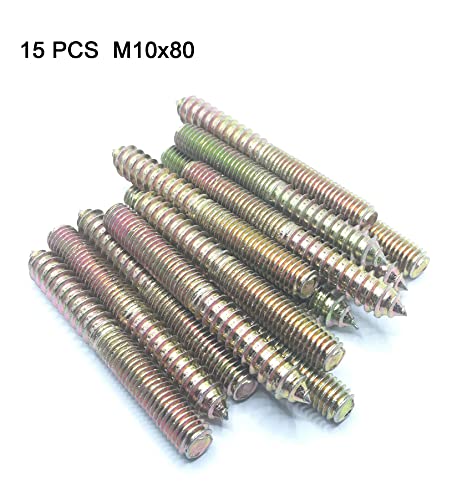 Image of Hanger Bolt M10x80 Double Headed Bolt Self-Tapping Screw for Furniture 15Pcs