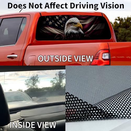 Image of Back Window Decals for Trucks - 65x17.3 in American Flag Window Decal Rear Window Decals for Truck Decor, Creative Truck Rear Window Decal for Personalized Decoration - Eagle-7-S