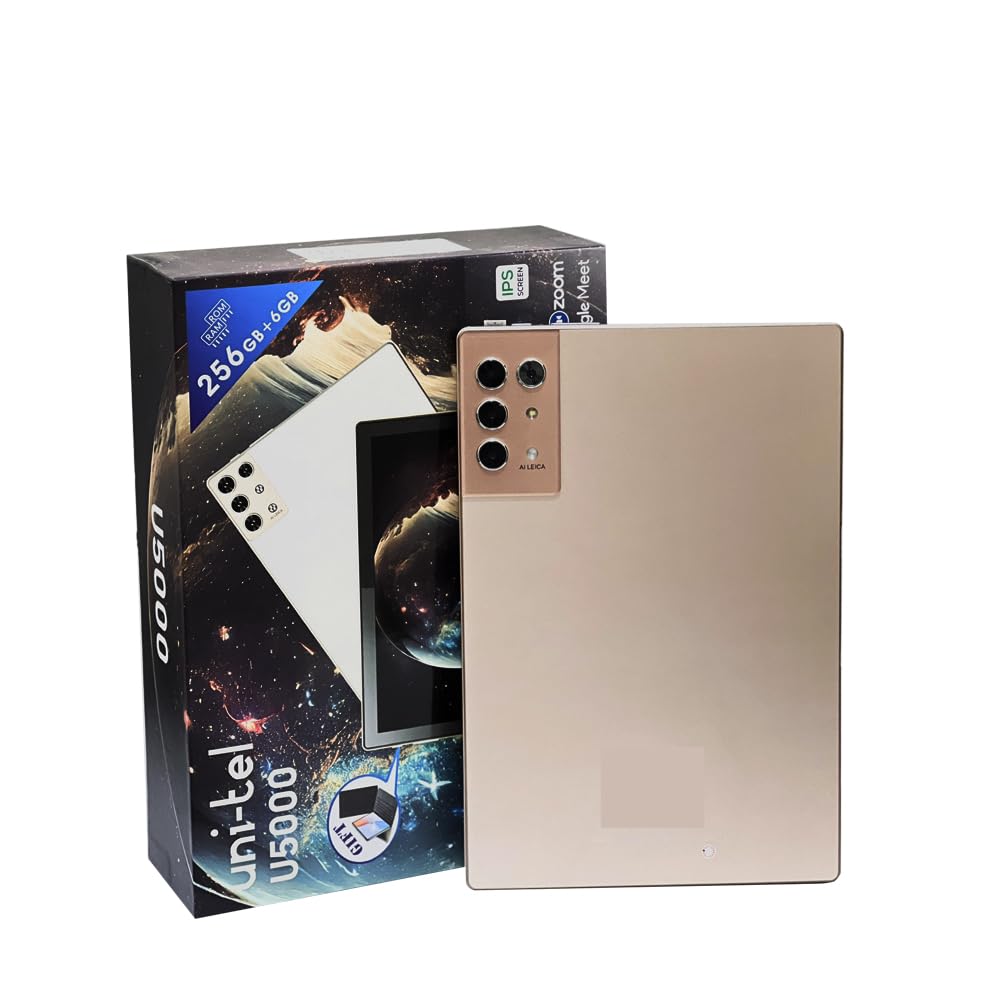 Uni-tel Tablet U5000 10inch Display, 256GB+6GB IPS Screen Android 12 High capacity 6000 mAh battery (gold)