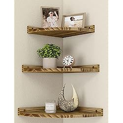 Estanterias Cocina Vintage Petrala Estantería de esquina colgante de madera, juego de 3 estantes flotantes vintage rústicos de esquina para la pared, estantería con extremo redondo, dormitorio, sala de estar