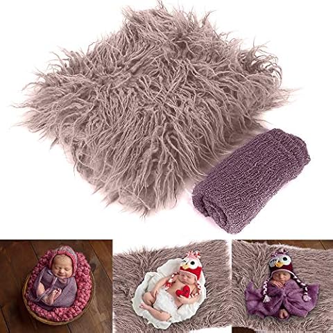 Yuehuam Newborn Baby Photo Props, Fluffy Blanket+ Ripple Wrap Set Toddler Photography Wrap Mat DIY Baby Photoshoot Cover