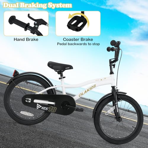 Image of Olakids Kids Bike, 12 14 16 18 Inch Toddlers Bike with Training Wheels Safety Bell Adjustable Seat and Handlebar, Handbrake and Coaster Brake, Children's Bicycle for Boys Girls