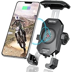 Soporte Móvil Moto Con Cargador Teléfono Inalámbrico de la Motocicleta Monte USB C 3.0 Cargador de Soporte de Teléfono QI 15W por Cableado/Enchufe a USB Una Base de Manillar de Aluminio de Zócalo para Teléfonos Celulares de 4 ´´-7´´