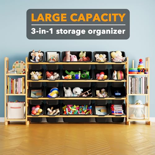 Image of SpaceAid Toy Storage Organizer with 6 Shelves and 20 Bins, Toy Organizers Storage Bookshelf, Kids Bin Shelf Toys Box Bookcase for Bedroom Playroom Organization Room Decor, True Black