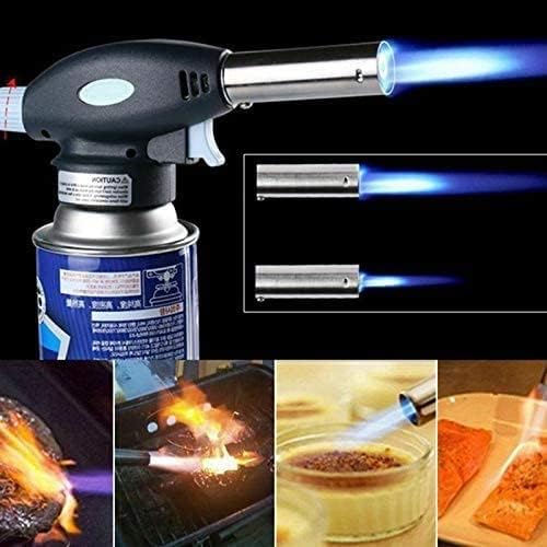 Image of Automatic Camping Gas Torch Blowtorch Welding Flame Gun Food Butane Gun Torch with Butane Gas Canister 225 GM (Flame Gun & 2 Gas Cane)