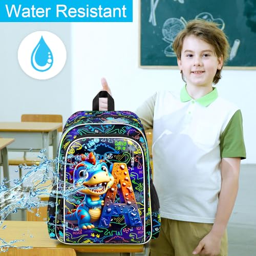 Image of 16 inch Dinosaur Backpack, 3Pcs Boys Bookbag with Lunch Box, Kids School Backpacks Set for Elementary Preschool Kindergarten (Balck)