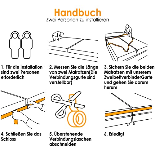 12.5M Matratzenhalter, Matratzengurt Gegen Verrutschen, Variabel Einstellbar Matratze Halterung, Matratzen Gurtband Verbindet Zwei Matratzen Zu Einer Großzügigen Schlaffläche - Schwarz