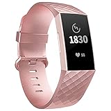 Adepoy für Fitbit Charge 3 Armband, Verstellbarer klassischer Sport Ersatzarmband Kompatibel mit Fitbit Charge 3/ Charge 3 SE, Damen Herren (Rose Gold, Klein)