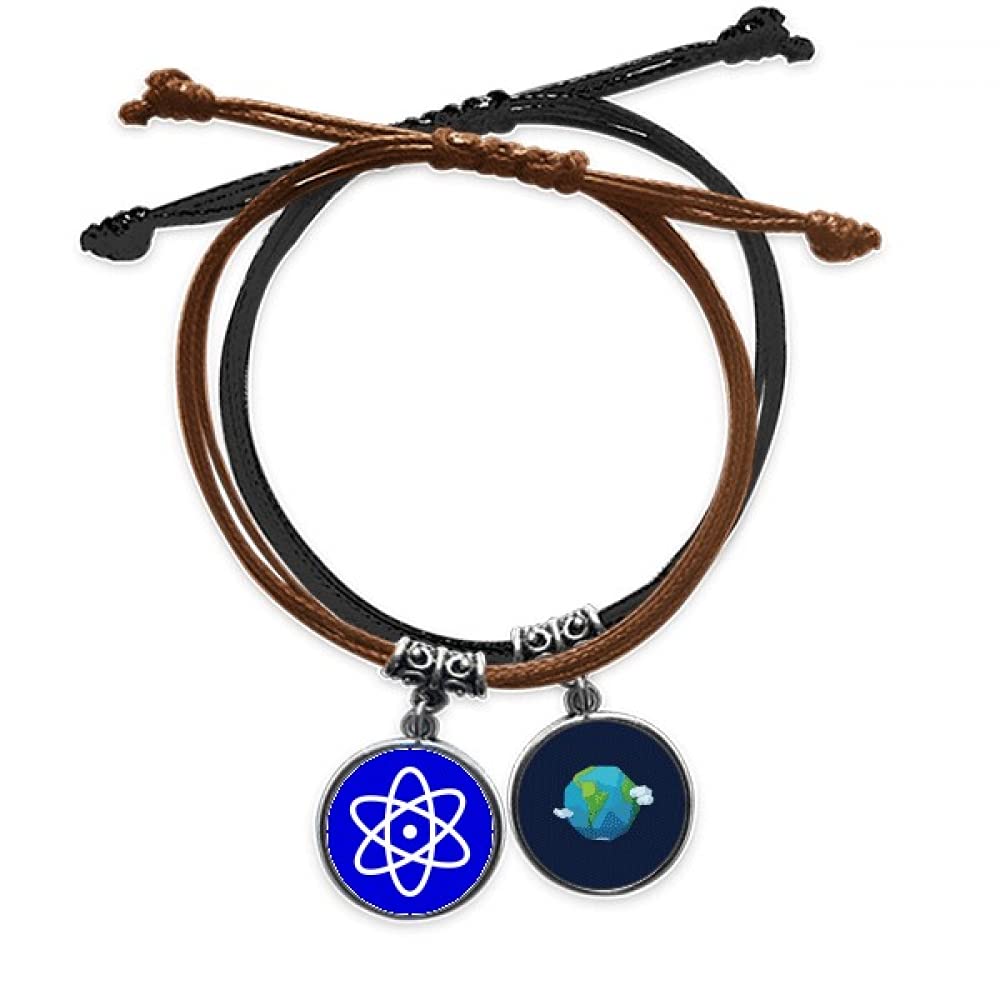 Pulsera cuerda mano y cuero con diseño cuadrado azul de advertencia 3