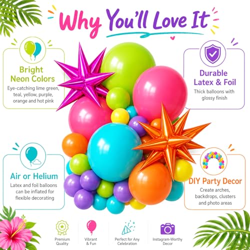 Image of Summer Tropical Balloon Arch Kit for 4D Star Foil Balloons Hot Pink Green | Summer Tropical Balloon Arch Kit 4D Star Foil Balloons Hot Pink Green