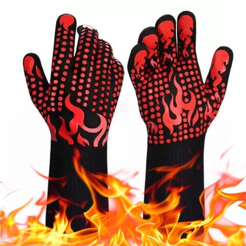 Defresit BBQ Gloves, Oven Mitts, 800°C/1472°F Heat Resistant, Silicone Non-Slip, Red Defresit BBQ Gloves, Oven Mitts, 800°C/1472°F Heat Resistant, Silicone Non-Slip, Red