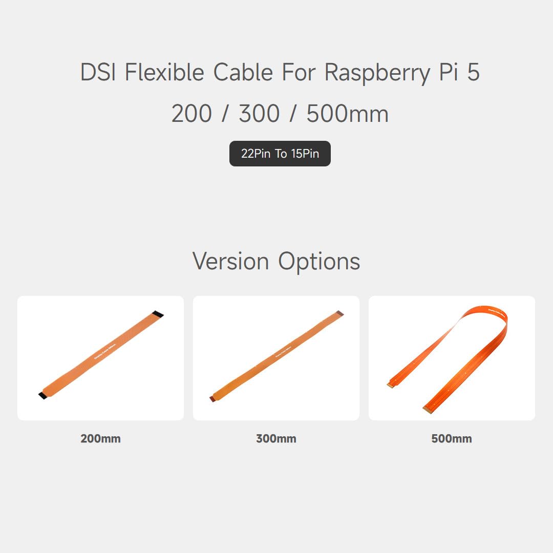 Waveshare 2 cables flexibles DSI FPC para Raspberry Pi 5, 22 pines a 15 pines, adecuado para pantallas DSI, 300 mm