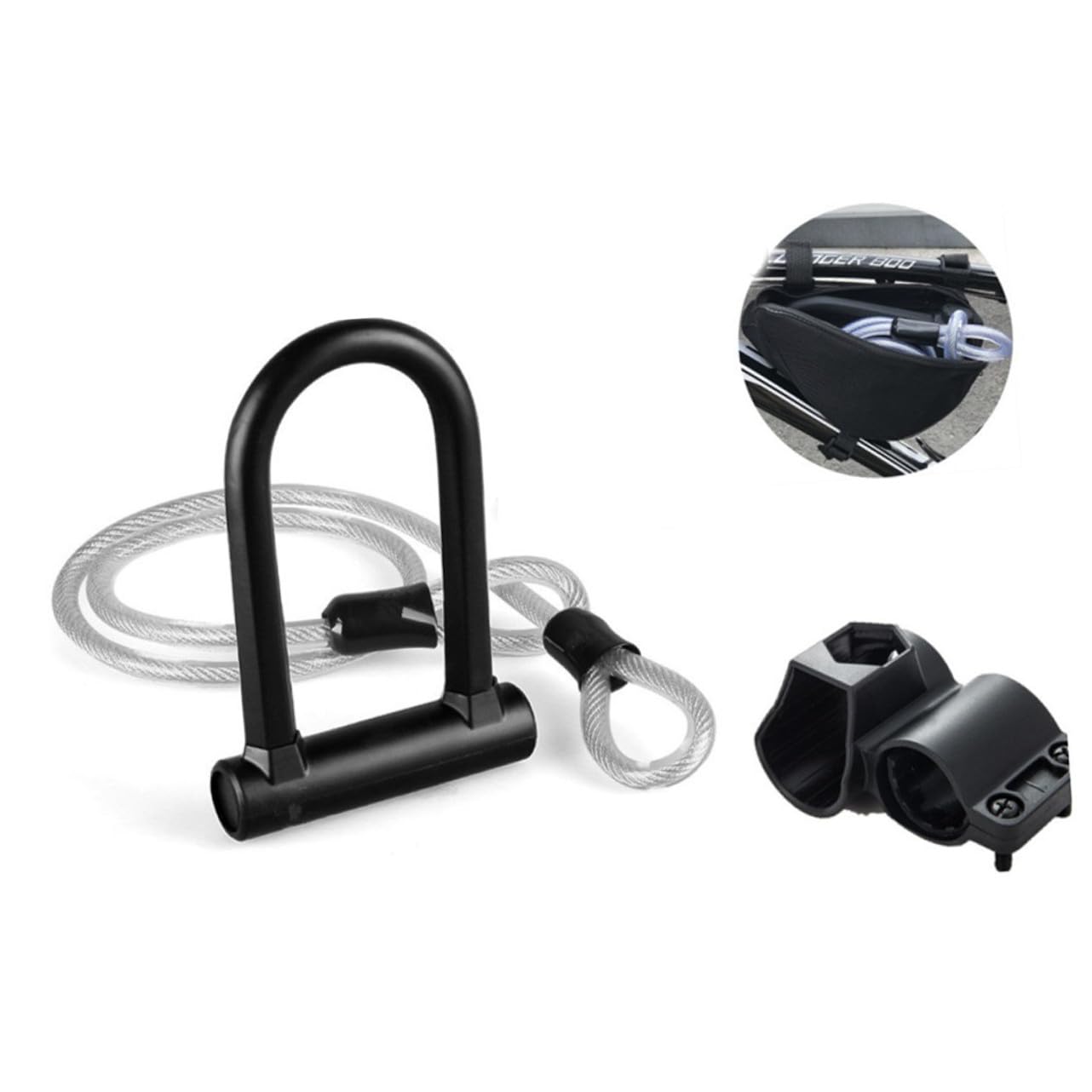 Antivol U Noir pour Vélo et Trottinette, Haute Sécurité | Acier et Abs, 2 Clés de Secours Incluses, Câble Acier pour Verrouillage Renforcé