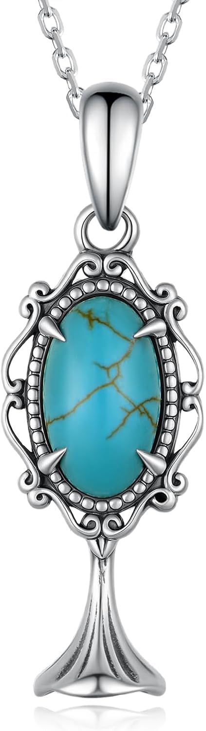 Genuine Turquoise Necklaces for Women 925 Sterling Silver Bellflower Western Necklace Vintage Nature Gemstone Real Western Jewelry for Women