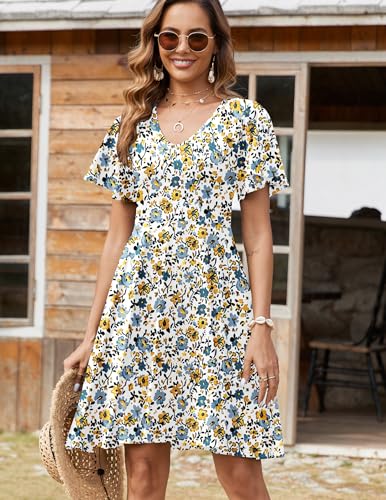 Image of Zeagoo Womens Summer Dress Casual Swing Sundresses Floral Ruffle Short Sleeve Wedding Guest Dress Beach Mini Dress 2026