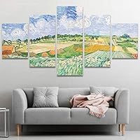 SIGNWIN 5 Panel Canvas Wall Art Plain Near Auvers by Vincent Van Gogh Abstract Plants Illustrations Impressionism Modern Panoramic Relax/Calm Multicolor for Living Room, Bedroom, Office - 60