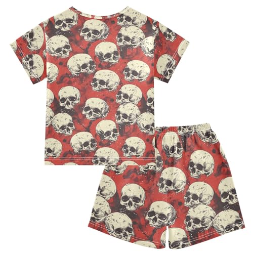 ALAZA Retro Skulls Red Pajama Set Short Sleeve Sleepwear Soft Lounge Nightwear2
