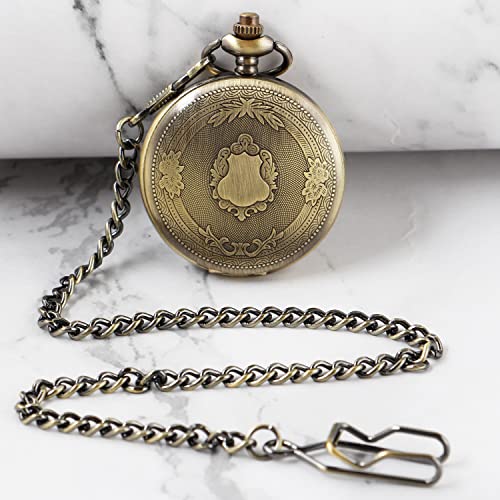 Realpoo Bronze Smooth Cover Roman Men's Quartz Pocket Watch, Black Roman Digital Dial With Chain, Smooth Quartz Pocket Watches Father's Day Christmas Gift -Bronze #TOP5