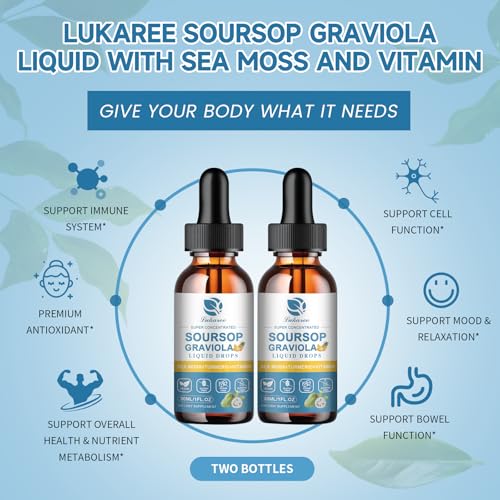 Image of (2 Pack) Soursop Graviola Leaf Extract Liquid Drop Plus Pure Botanical Sea Moss for Cell Support & Regeneration, Immunity and Gut Health, Soursop Bitters Liquid丨Full Texture,Pineapple Flavor,1 Fl Oz