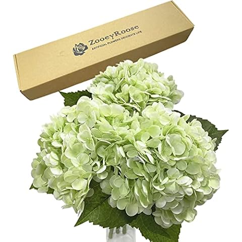 ZooeyRoose 3 pcs Light Green Artificial Hydrangea Flowers 21" Long Stems Real Touch Faux Hydrangeas for Home Decor Wedding Party Flower Arrangement Cover
