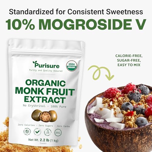 Image of Organic Monk Fruit Extract Powder 1kg, Pure Monk Fruit Sweetener, No Erythritol or Additives, Zero Calorie Sugar Substitute, Keto & Paleo Diet Friendly, 3226 Serving