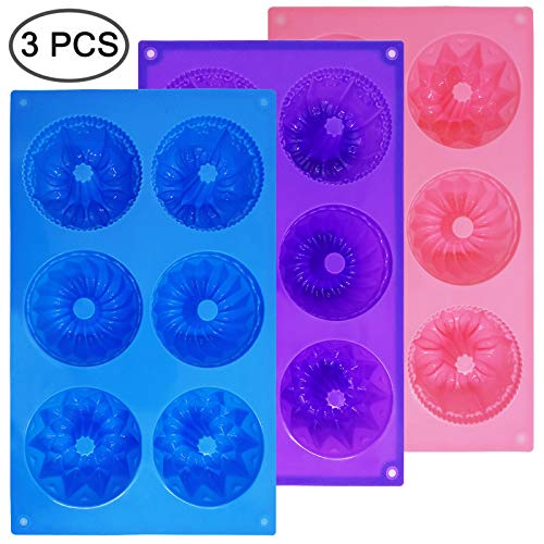3 Pcs Silicone Cake Moulds, Finegood Doughnut Maker Silicone Baking Tray Cupcake Muffin Molds Mini Cake Pan #TOP1