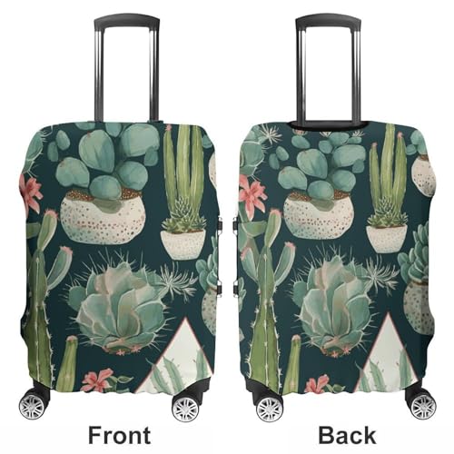 Succulent Plants And Green Luggage Cover, Washable Elastic Suitcase Cover Protector Fit 18-32 Inch Luggage3