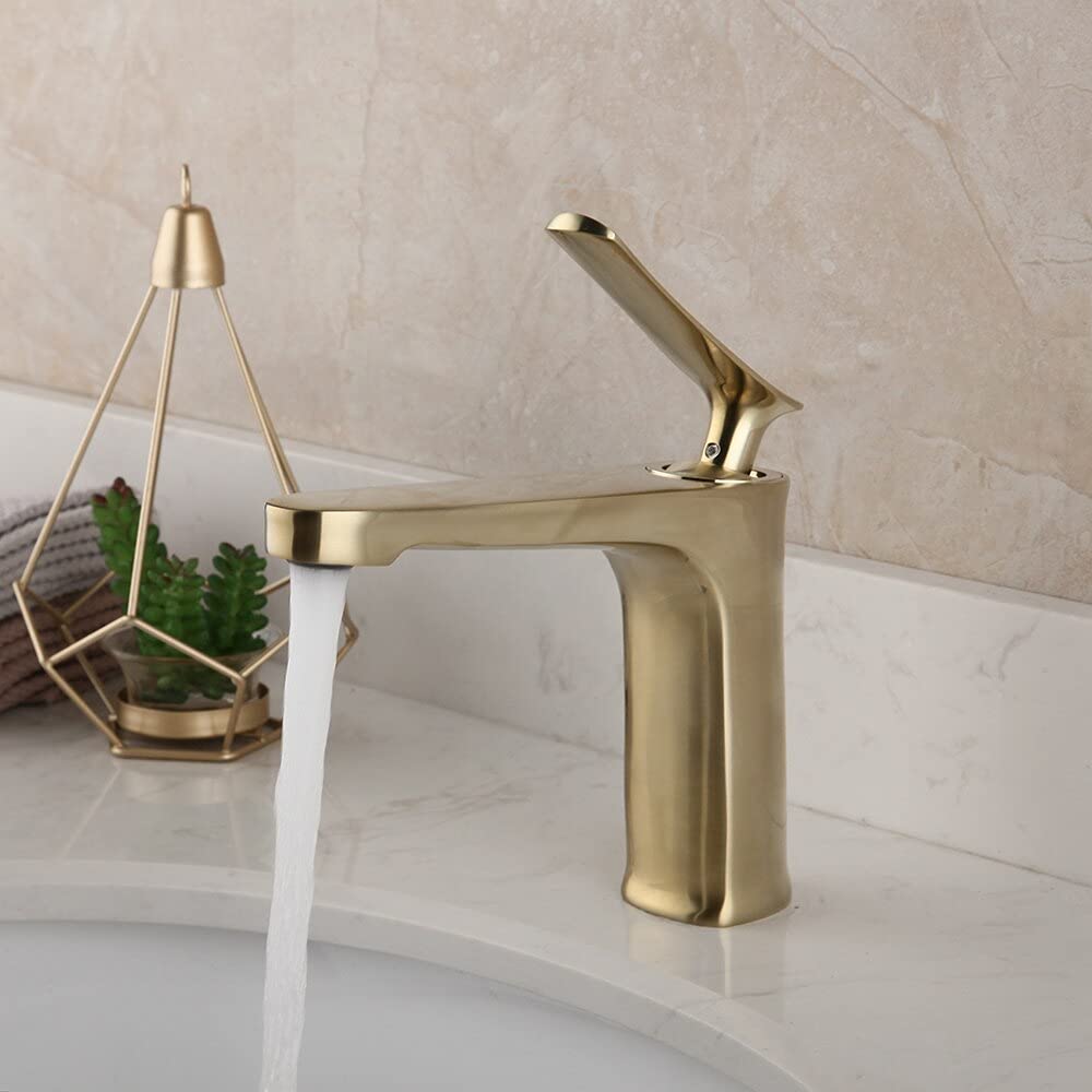 Grifo de lavabo de lavabo de latón macizo con acabado mezclador de oro cepillado