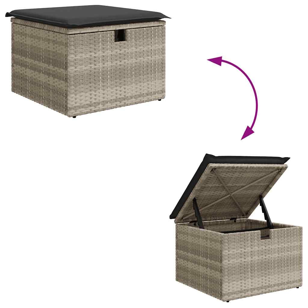 Set di 9 mobili da giardino in polyrattan, 62 x 62 x 69 cm, con tavolo regolabile e salvaspazio, grigio chiaro, cuscino refrigerante per esterni, salotto, balcone, terrazza