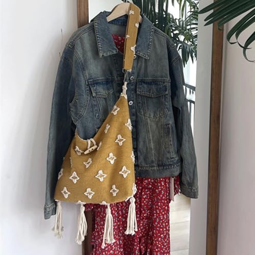 Slouchy Shoulder Bag Crochet Flower Fringe Vacation Slouchy Hobo Shoulder Bags for Women Boho Floral Crochet Tote Purse 20252