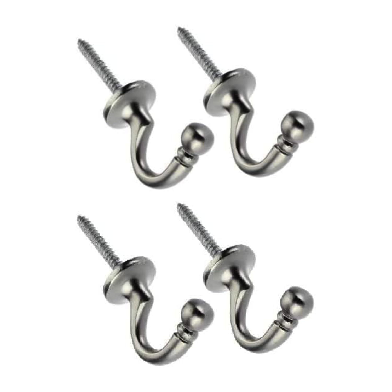 SISI UK® 4 Pack Curtain Tie back Hooks U Ball End Curtain Holdbacks Heavy Duty Curtain Tie Band Rope Hook Door Wall Clothes Coat Hangers Hooks (Satin Chrome)