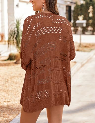 Image of HOTOUCH Lightweight Crochet Cardigan for Women Long Sleeve Open Front Knit Oversized Cardigans Sweaters